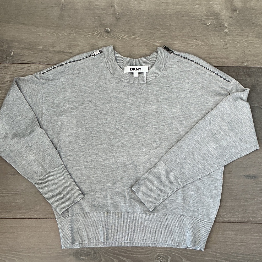 DKNY Heather Grey Zipper Shoulder Sweater S